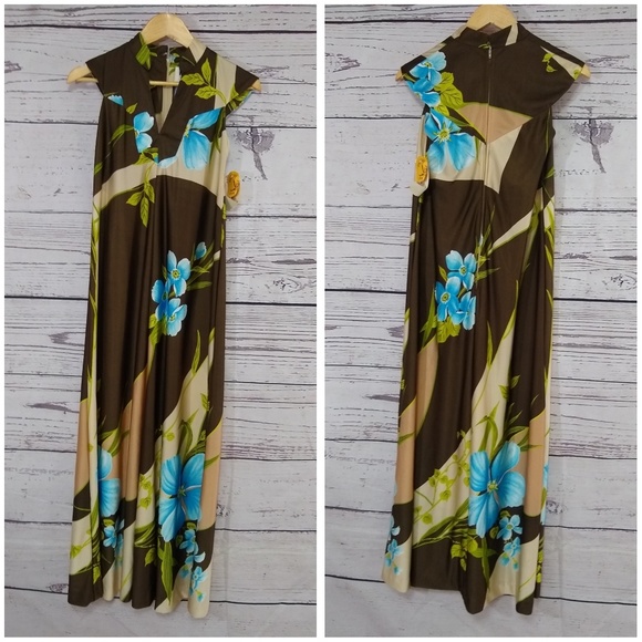 70s floral print retro Hawaiian Maxi dress - Picture 5 of 5